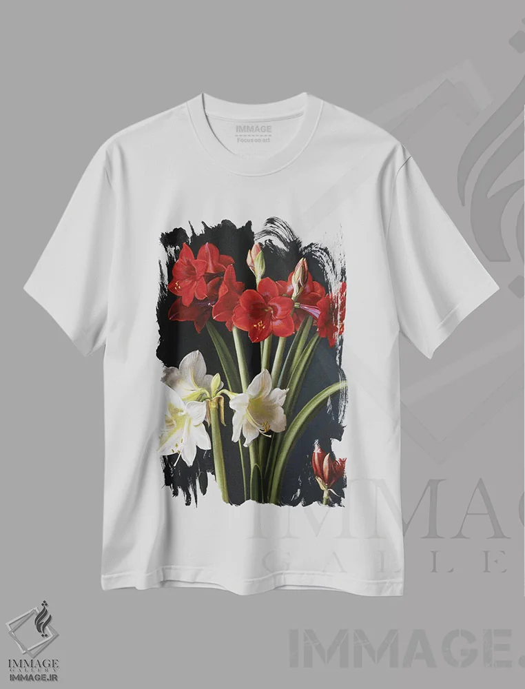 تیشرت سفید طرح دار آماریلیس، هنر فاخر معاصر اثر ایوان ویلسون | immage.ir