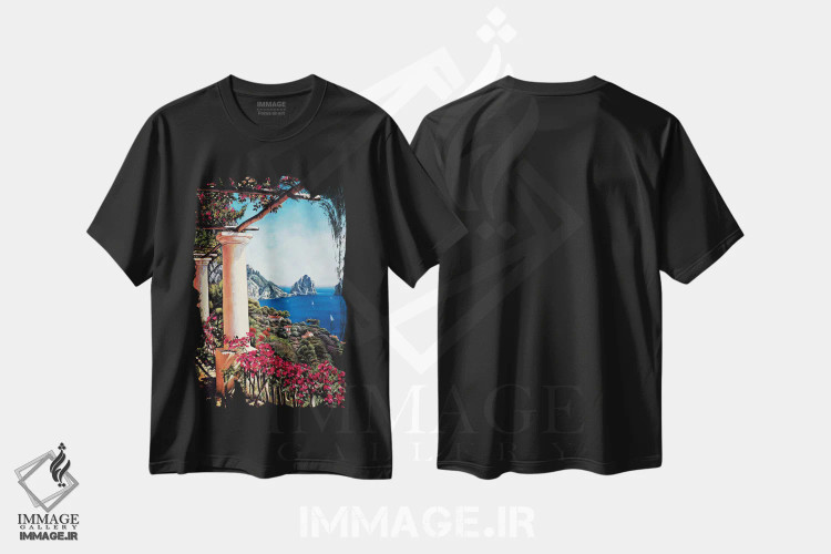 تیشرت مشکی طرح دار پرگولا در کاپری، دکور معاصر اثر الیزابت رایت | فروشگاه ایماژ