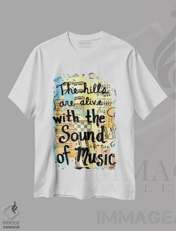 تیشرت سفید طرح دار تپه ها از اشک شوق موسیقی، مدیوم اثر الکسا بانکرافت | immage.ir