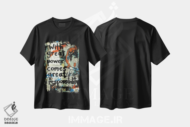 تیشرت مشکی طرح دار قدرت بزرگ اسپایدرمن، مدیوم اثر الکسا بانکرافت | فروشگاه ایماژ