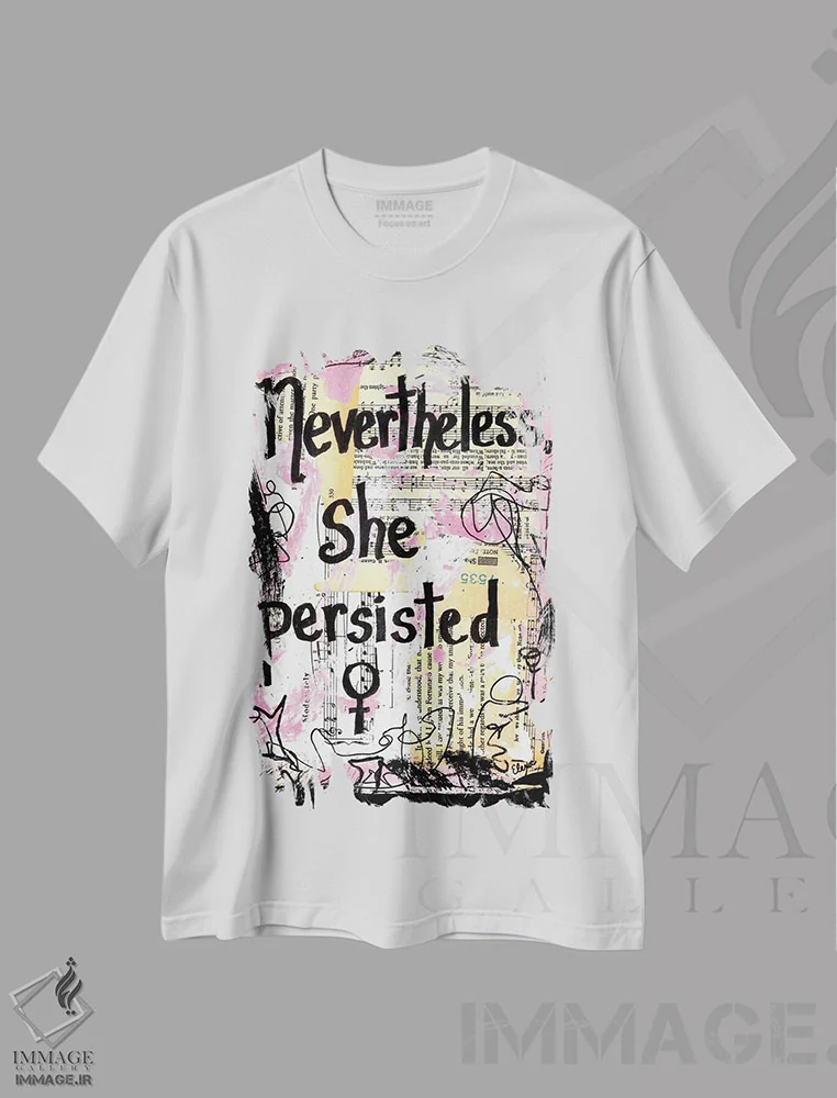 تیشرت سفید طرح دار با این همه او مقاومت کرد، مدیوم اثر الکسا بانکرافت | فروشگاه ایماژ