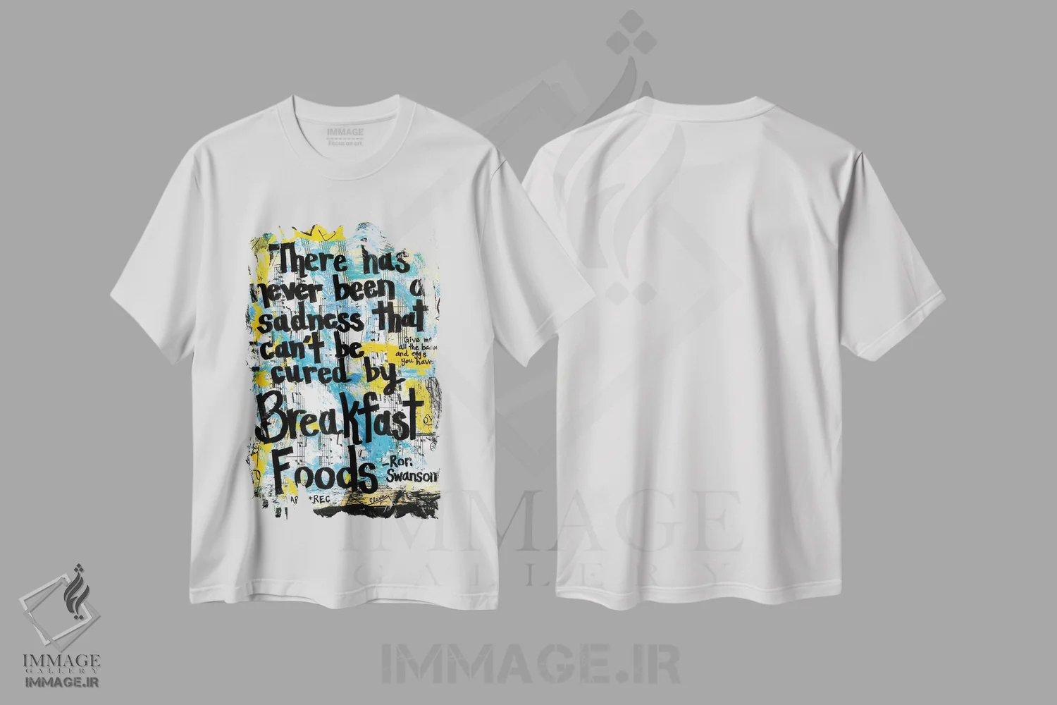تیشرت سفید طرح دار صبحانه ران سوانسون، مدیوم اثر الکسا بانکرافت | immage.ir