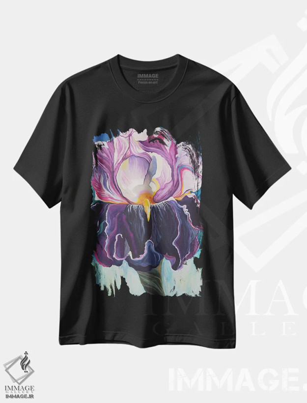 تیشرت مشکی طرح دار زنبق، صلح و اشتیاق، دکور معاصر اثر الیری ریـدال | فروشگاه ایماژ