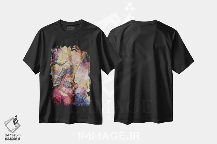 تیشرت مشکی طرح دار گیتار قرمز، دکور معاصر اثر الیری ریـدال | فروشگاه ایماژ