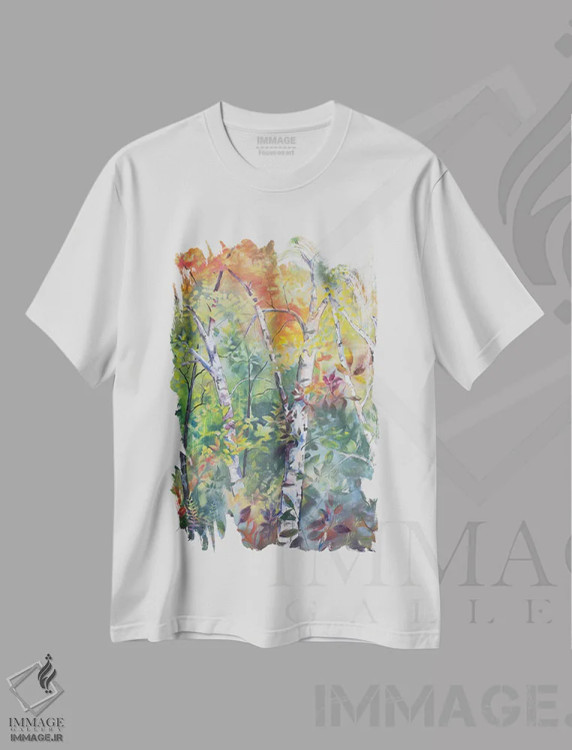 تیشرت سفید طرح دار طلوع آفتاب در جنگل، دکور معاصر اثر الیری ریـدال | immage.ir