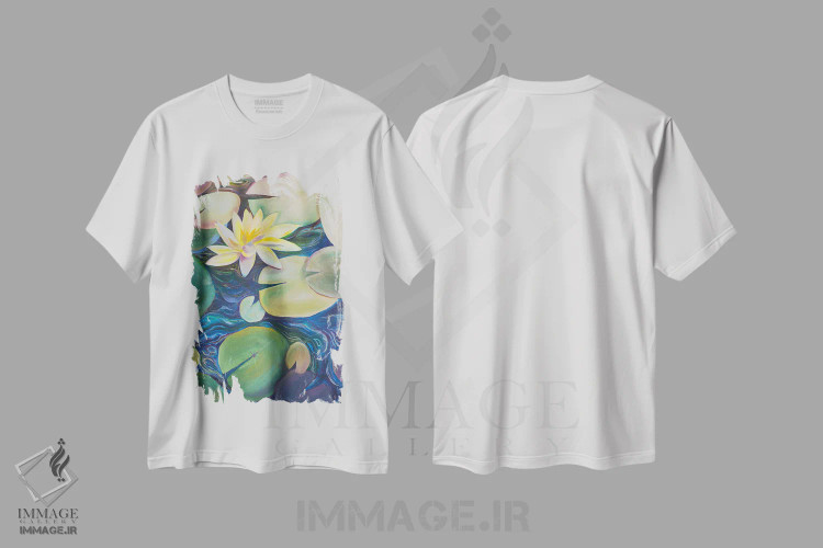 تیشرت سفید طرح دار آرامش بر جریان آب، دکور معاصر اثر الیری ریـدال | فروشگاه ایماژ