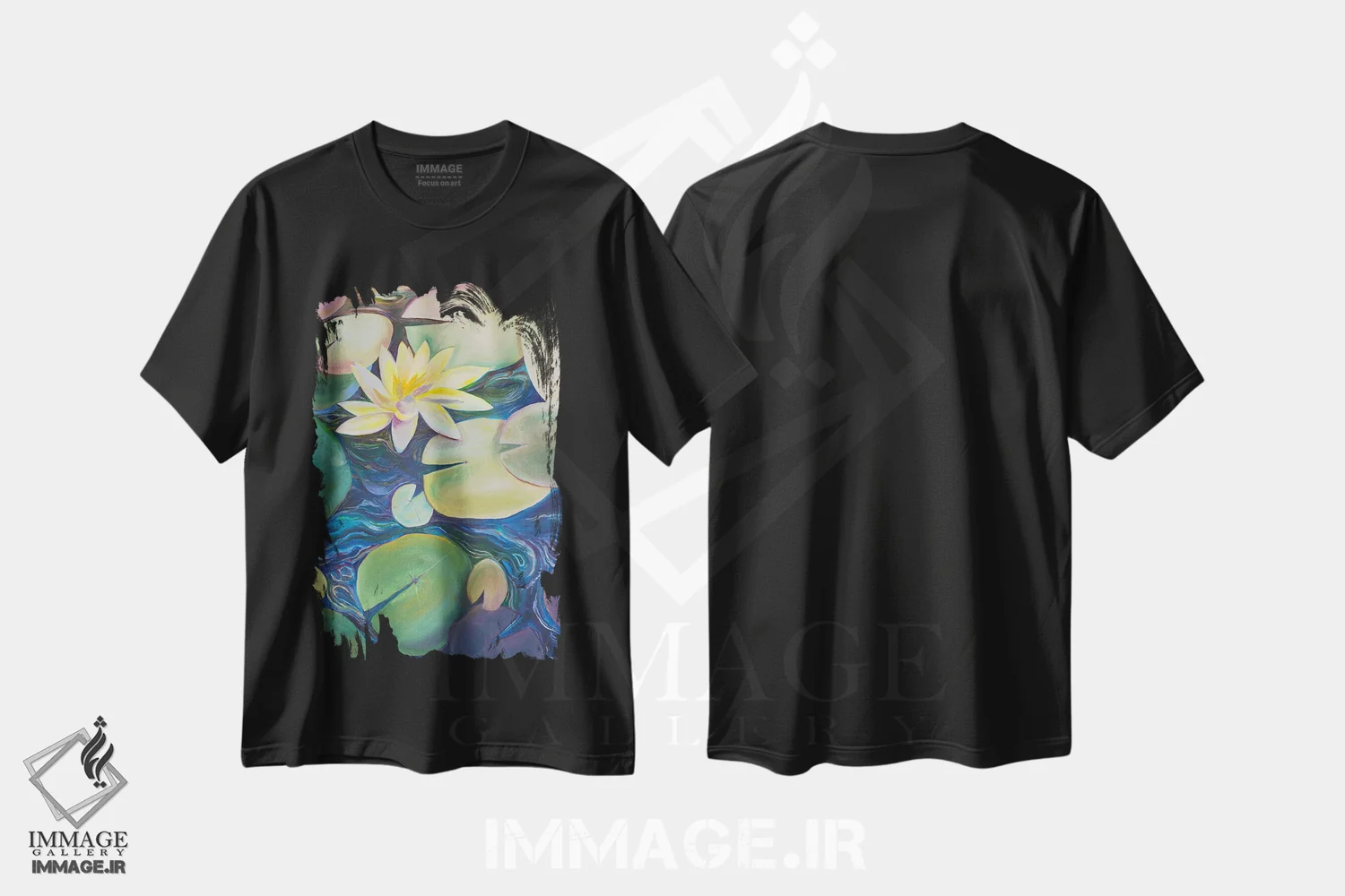 تیشرت مشکی طرح دار آرامش بر جریان آب، دکور معاصر اثر الیری ریـدال | immage.ir