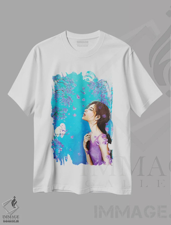 تیشرت سفید طرح دار دلتنگی: جاکارانداها، مدیوم اثر یوری کیم | فروشگاه ایماژ