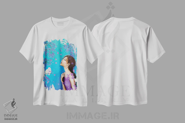 تیشرت سفید طرح دار دلتنگی: جاکارانداها، مدیوم اثر یوری کیم | فروشگاه ایماژ