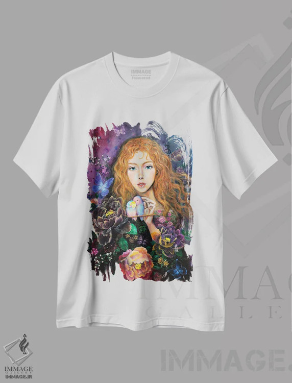 تیشرت سفید طرح دار باغ مخفی، مدیوم اثر یوری کیم | فروشگاه ایماژ