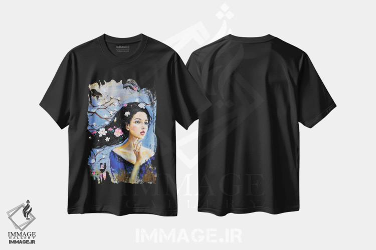 تیشرت مشکی طرح دار رویاپرداز: مگنولیا، هنر فاخر معاصر اثر یوری کیم | فروشگاه ایماژ