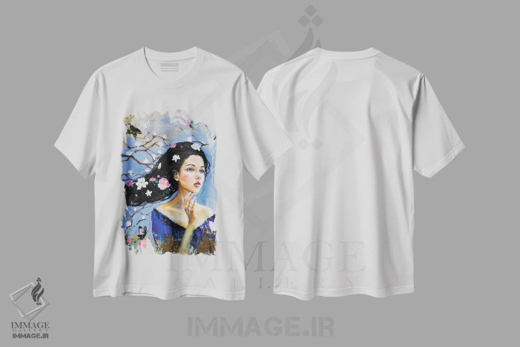 تیشرت سفید طرح دار رویاپرداز: مگنولیا، هنر فاخر معاصر اثر یوری کیم | immage.ir