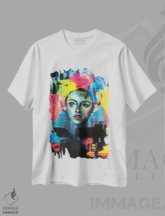 تیشرت سفید طرح دار مخمل آبی، هنر فاخر معاصر اثر یوری کیم | فروشگاه ایماژ