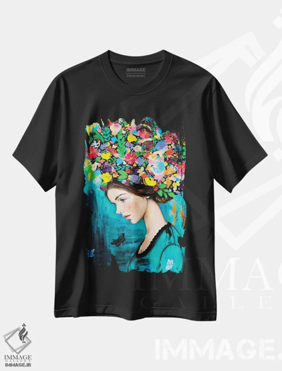 تیشرت مشکی طرح دار سنگینی عشق، هنر فاخر معاصر اثر یوری کیم | فروشگاه ایماژ