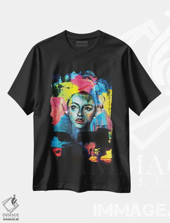 تیشرت مشکی طرح دار مخمل آبی، هنر فاخر معاصر اثر یوری کیم | immage.ir