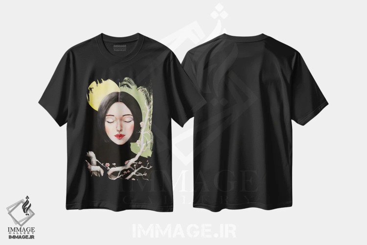 تیشرت مشکی طرح دار یادآور، دکور آسیایی اثر یوری کیم | فروشگاه ایماژ