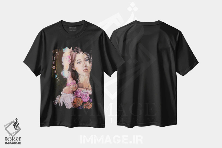 تیشرت مشکی طرح دار فاز ماه، هنر فاخر معاصر اثر یوری کیم | immage.ir
