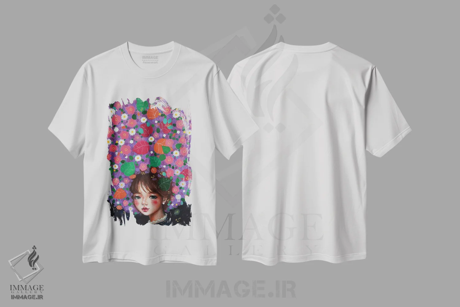 تیشرت سفید طرح دار دختر گل وحشی، مدیوم اثر یوری کیم | immage.ir