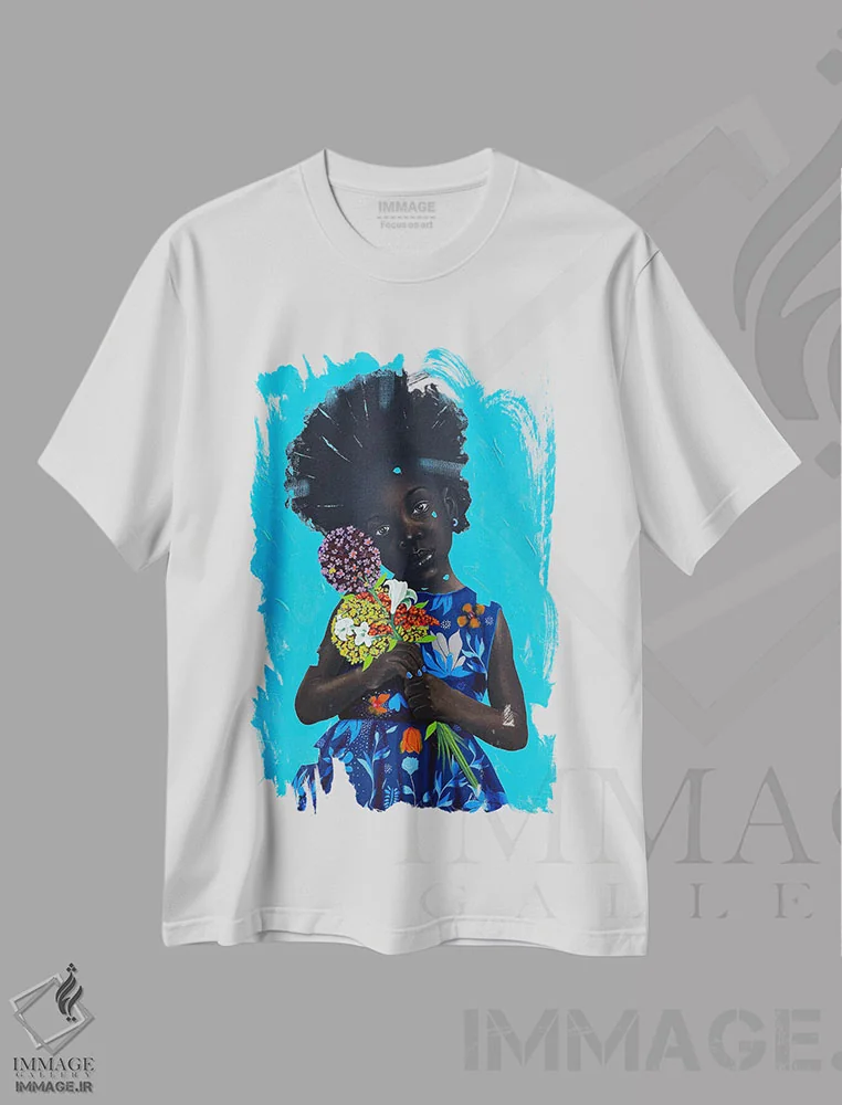 تیشرت سفید طرح دار گل های ما را بدهید ۲، هنر آمریکایی آفریقایی تبار اثر اییتایو الاگبه | فروشگاه ایماژ