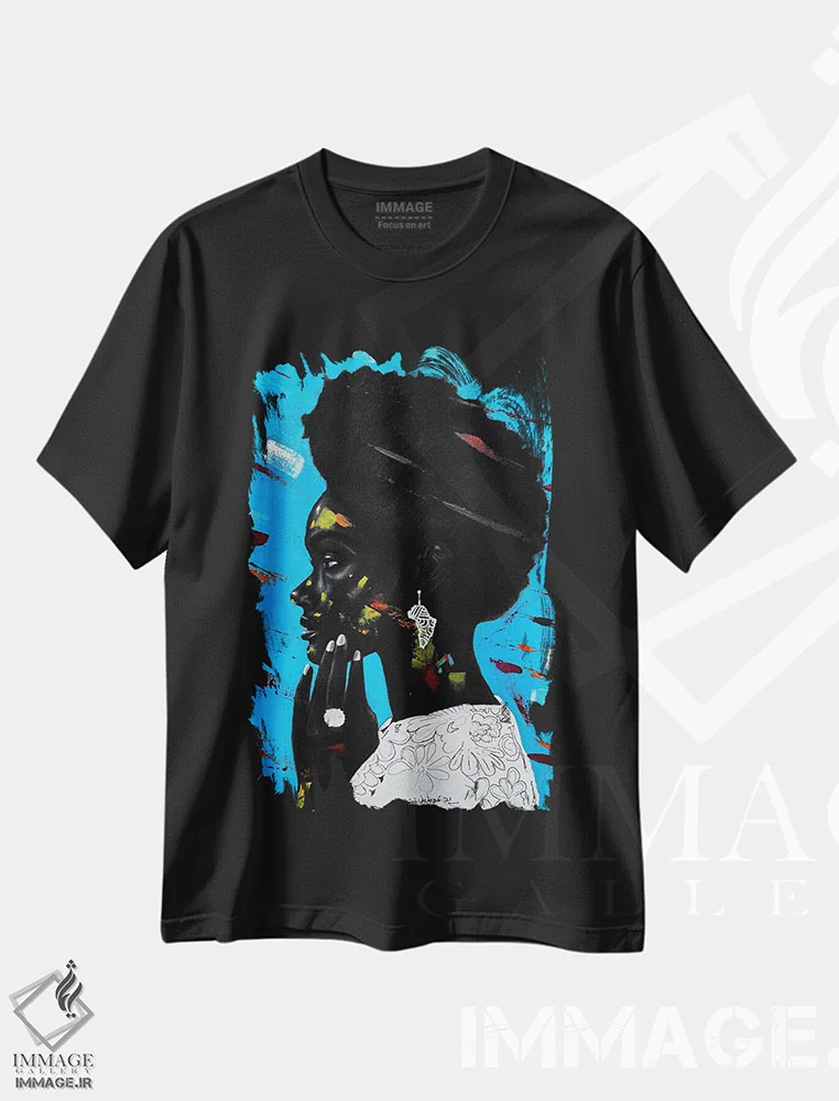 تیشرت مشکی طرح دار احساسات انتزاعی، هنر آمریکایی آفریقایی تبار اثر اییتایو الاگبه | immage.ir