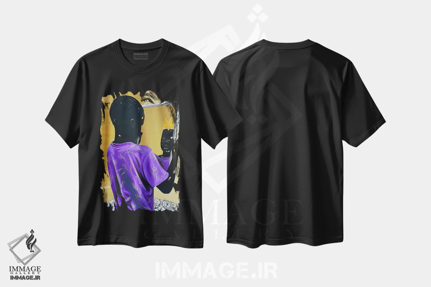 تیشرت مشکی طرح دار پادشاه زاده شده، هنر آمریکایی آفریقایی تبار اثر اییتایو الاگبه | فروشگاه ایماژ