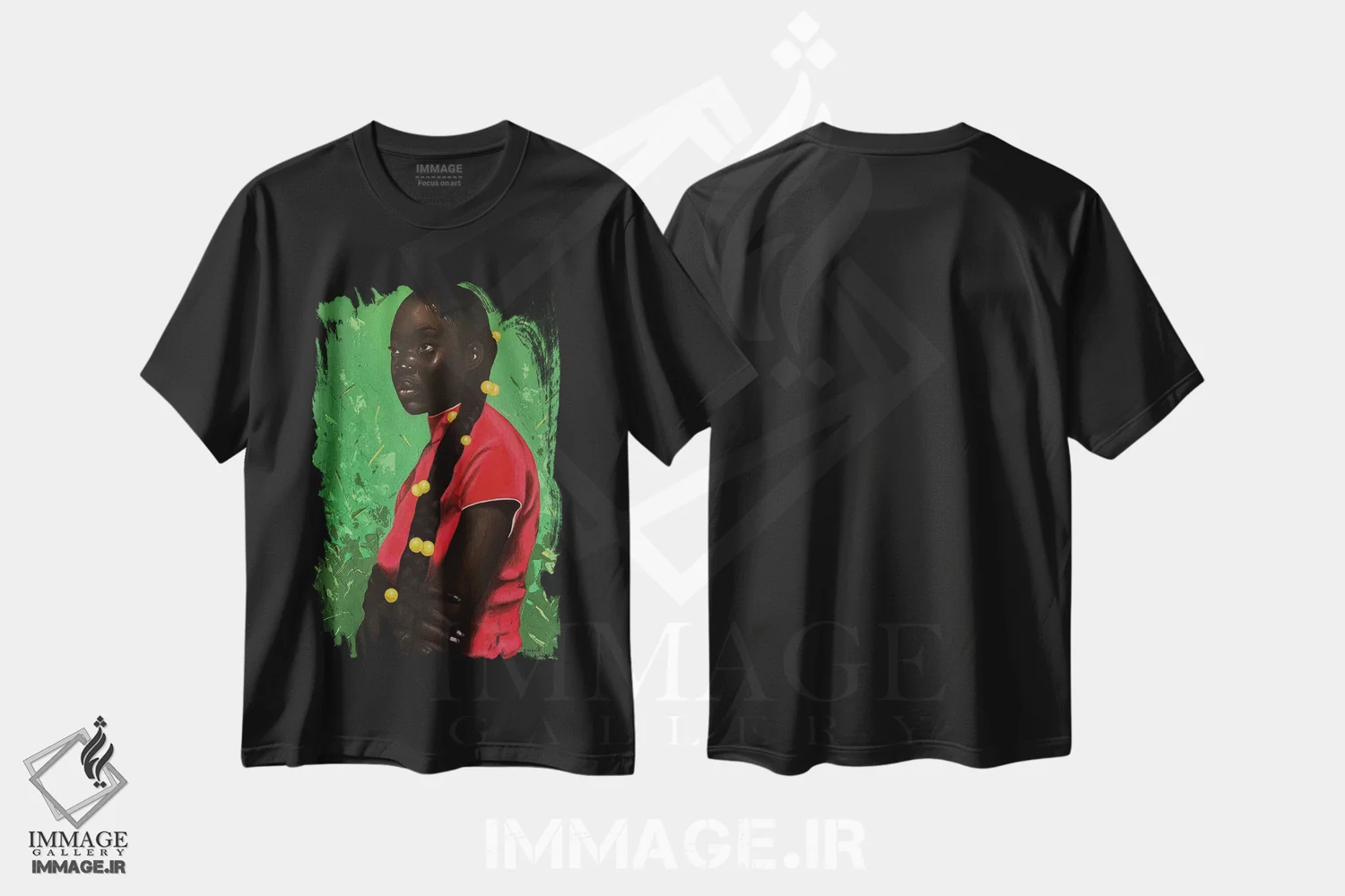 تیشرت مشکی طرح دار غرق در افکار، هنر آمریکایی آفریقایی تبار اثر اییتایو الاگبه | immage.ir