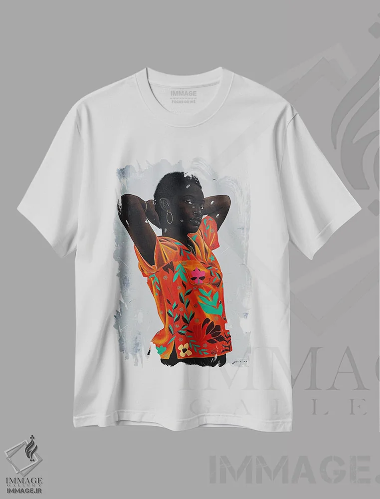 تیشرت سفید طرح دار آزاد چون پرنده، هنر آمریکایی آفریقایی تبار اثر اییتایو الاگبه | immage.ir
