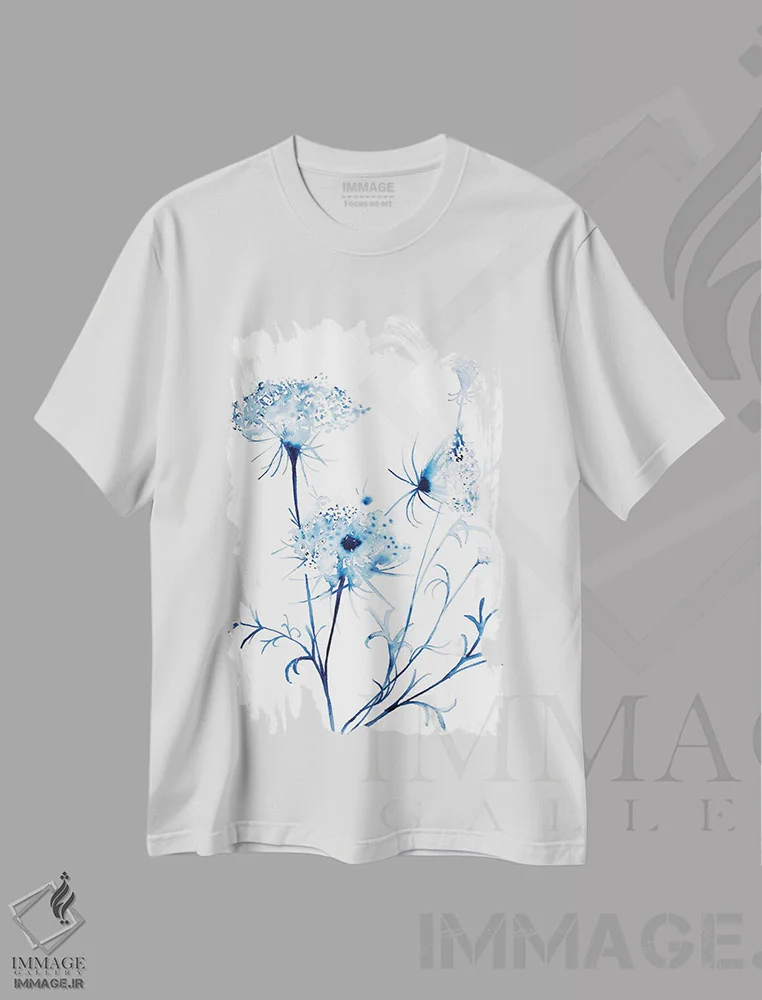 تیشرت سفید طرح دار گیاه توری ملکه آن شماره ۲، هنر فاخر معاصر اثر الیزابت بکر | فروشگاه ایماژ