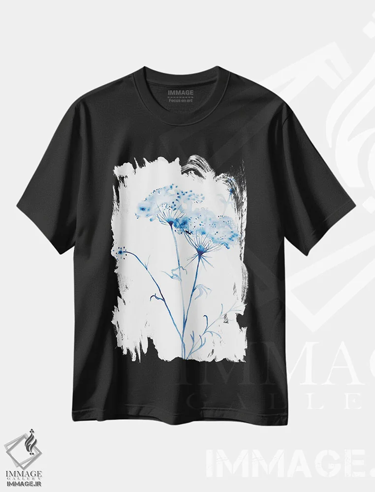 تیشرت مشکی طرح دار گیاه توری ملکه آن شماره ۳، هنر فاخر معاصر اثر الیزابت بکر | فروشگاه ایماژ