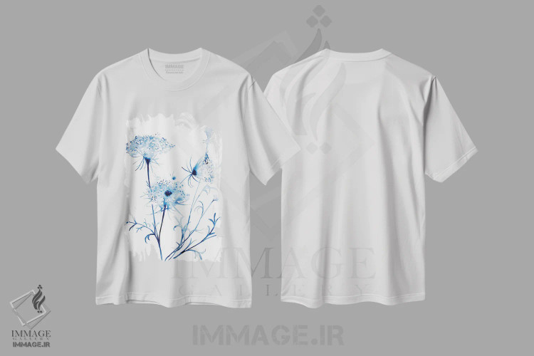 تیشرت سفید طرح دار گیاه توری ملکه آن شماره ۲، هنر فاخر معاصر اثر الیزابت بکر | فروشگاه ایماژ