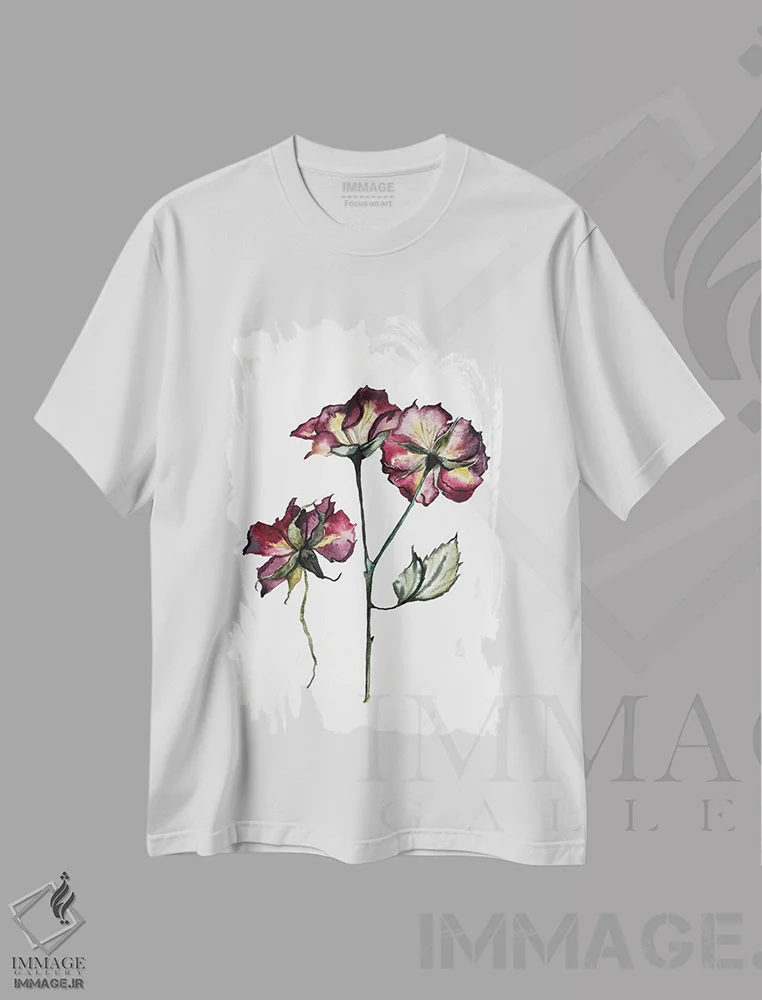تیشرت سفید طرح دار رز شماره ۲، هنر فاخر معاصر اثر الیزابت بکر | immage.ir