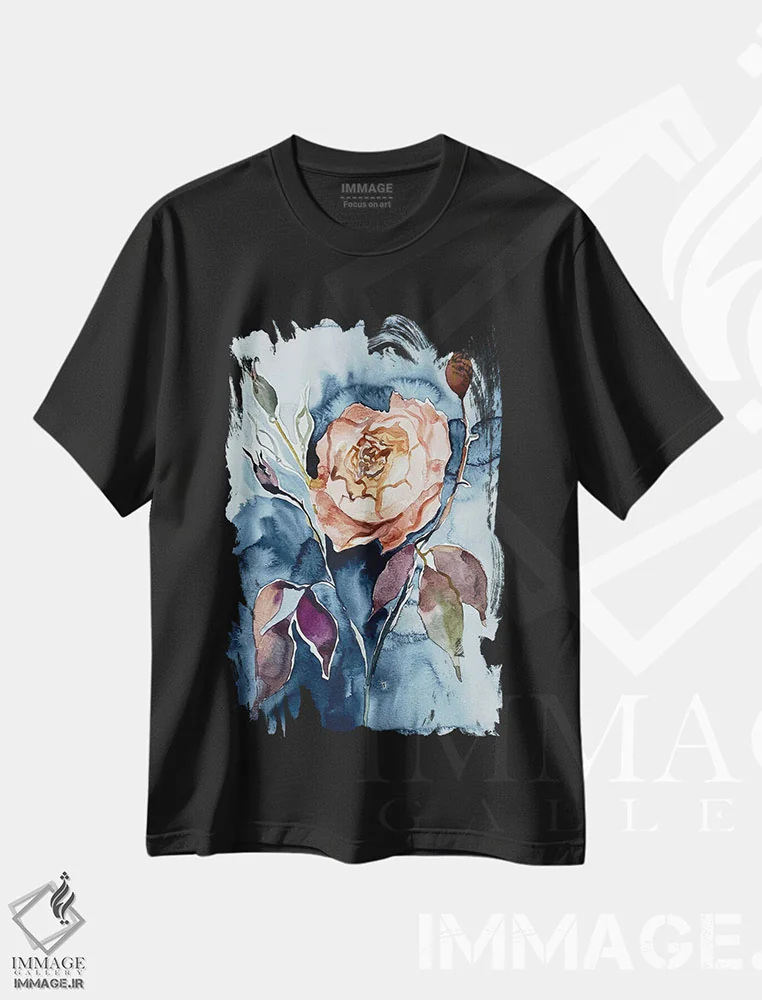 تیشرت مشکی طرح دار رز شماره ۶، هنر فاخر معاصر اثر الیزابت بکر | immage.ir