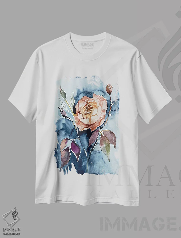تیشرت سفید طرح دار رز شماره ۶، هنر فاخر معاصر اثر الیزابت بکر | فروشگاه ایماژ