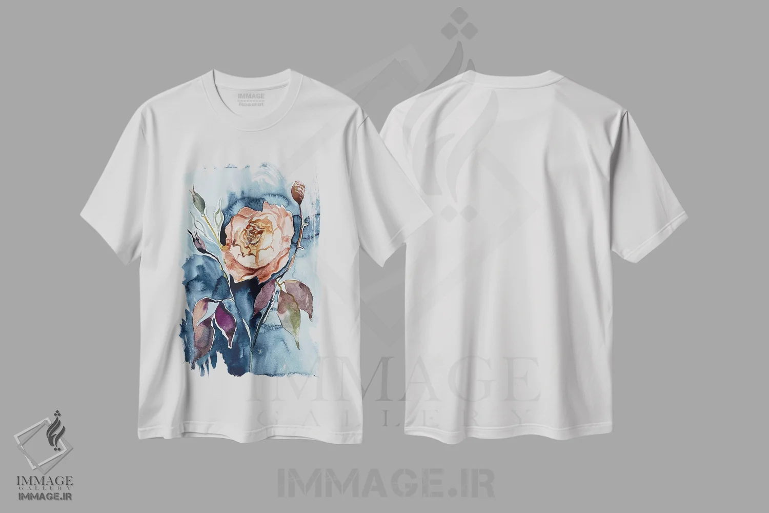 تیشرت سفید طرح دار رز شماره ۶، هنر فاخر معاصر اثر الیزابت بکر | فروشگاه ایماژ