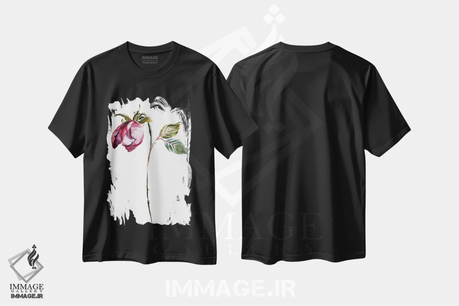 تیشرت مشکی طرح دار مطالعه رز شماره ۵۰، هنر فاخر معاصر اثر الیزابت بکر | فروشگاه ایماژ