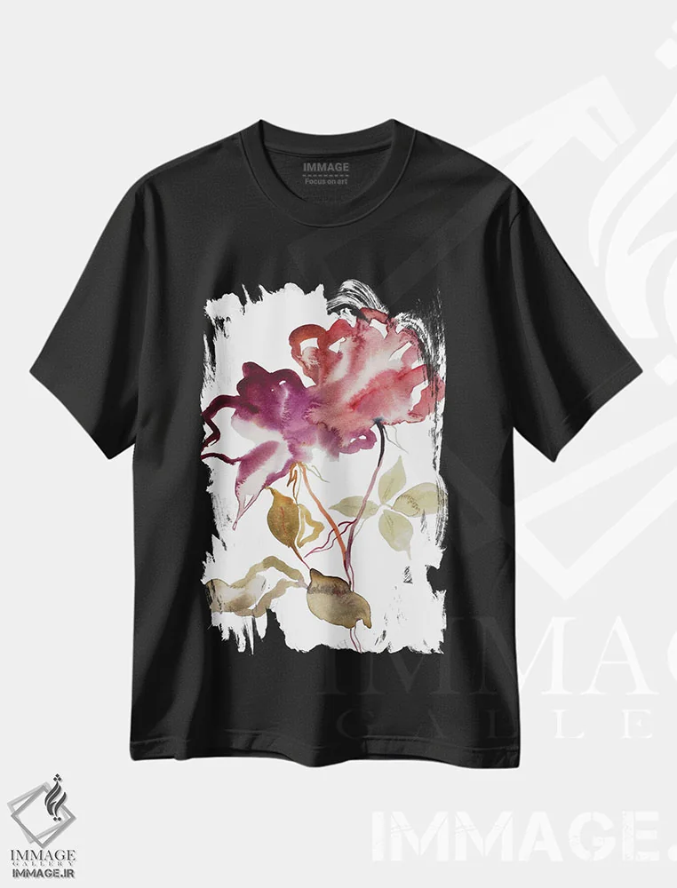 تیشرت مشکی طرح دار مطالعه رز شماره ۵۲، هنر فاخر معاصر اثر الیزابت بکر | فروشگاه ایماژ