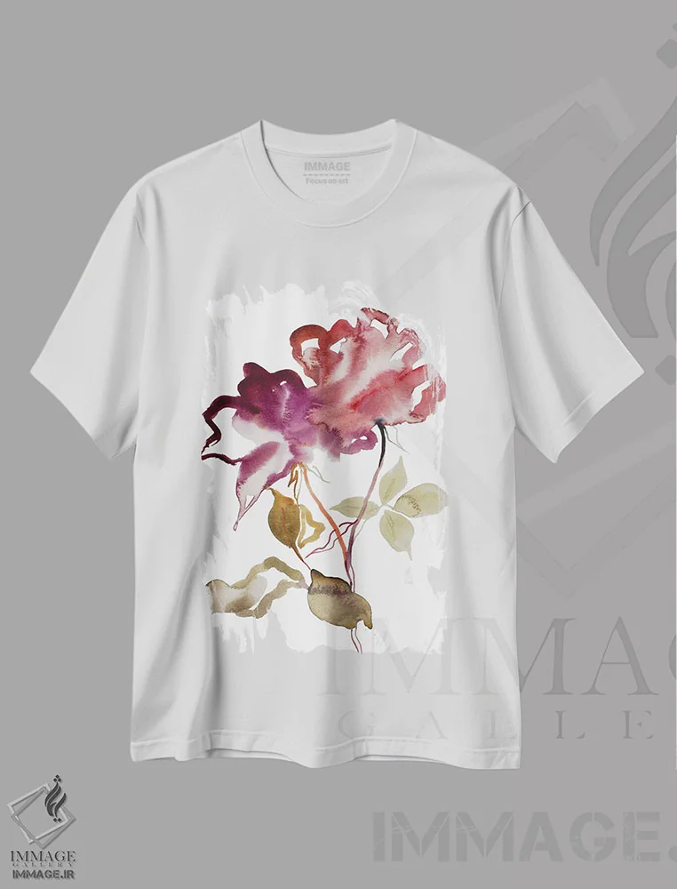 تیشرت سفید طرح دار مطالعه رز شماره ۵۲، هنر فاخر معاصر اثر الیزابت بکر | immage.ir
