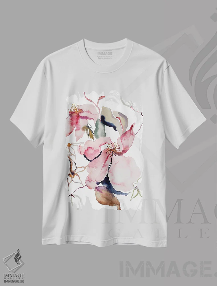 تیشرت سفید طرح دار مطالعه رز شماره ۵۴، هنر فاخر معاصر اثر الیزابت بکر | فروشگاه ایماژ