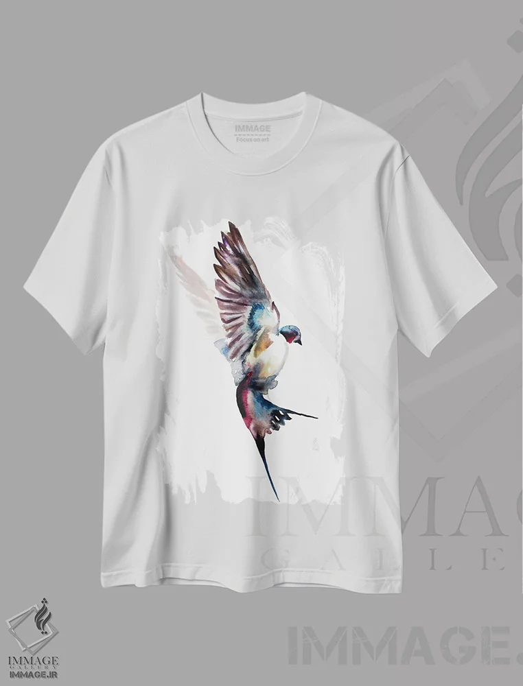 تیشرت سفید طرح دار پرستو شمارهٔ ۴۱، هنر فاخر معاصر اثر الیزابت بکر | immage.ir