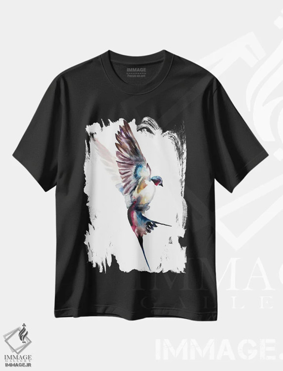 تیشرت مشکی طرح دار پرستو شمارهٔ ۴۱، هنر فاخر معاصر اثر الیزابت بکر | فروشگاه ایماژ