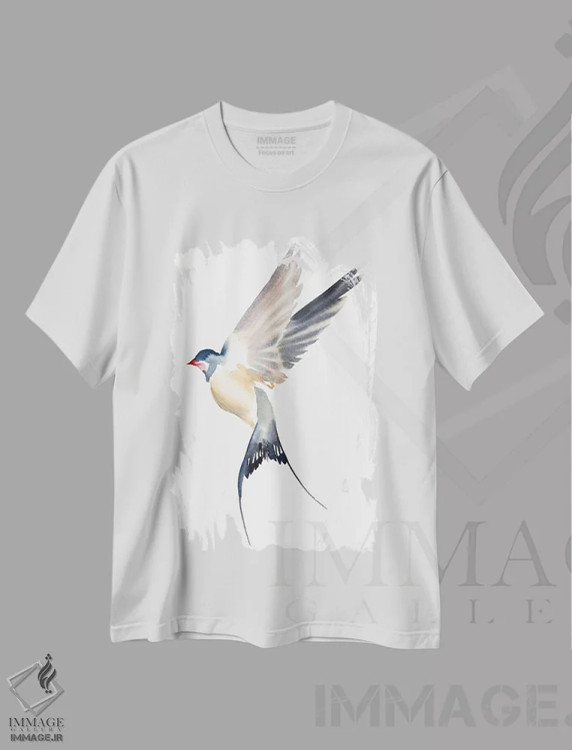 تیشرت سفید طرح دار پرستو شمارهٔ ۵۲، هنر فاخر معاصر اثر الیزابت بکر | immage.ir