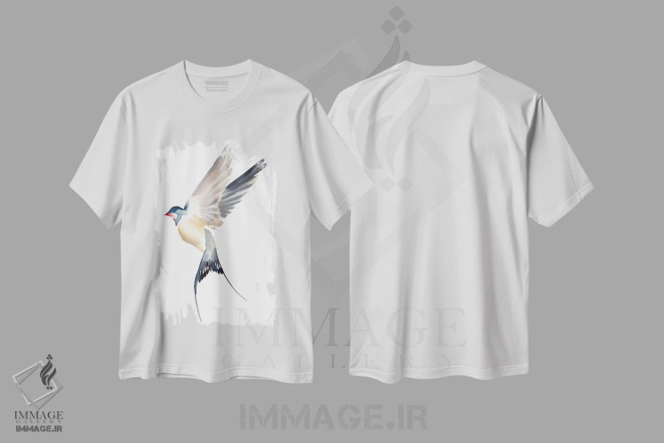 تیشرت سفید طرح دار پرستو شمارهٔ ۵۲، هنر فاخر معاصر اثر الیزابت بکر | immage.ir