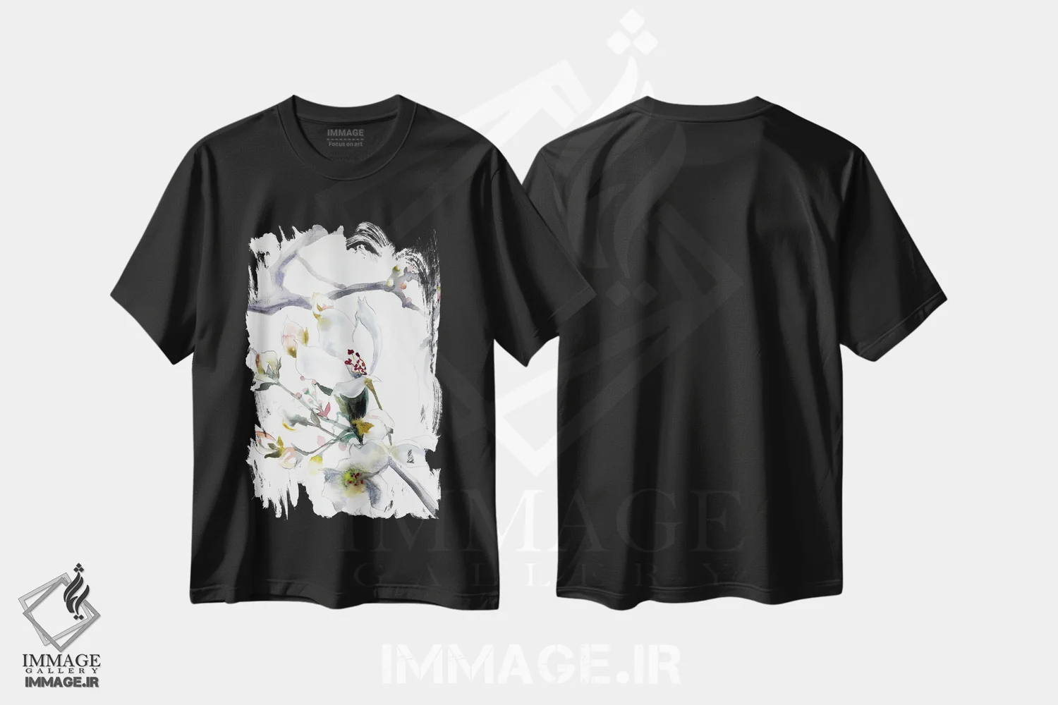 تیشرت مشکی طرح دار شکوفهٔ گیلاس شمارهٔ ۹، هنر فاخر معاصر اثر الیزابت بکر | immage.ir