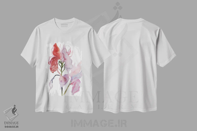 تیشرت سفید طرح دار دو گل زنبق شمارهٔ ۳، هنر فاخر معاصر اثر الیزابت بکر | immage.ir