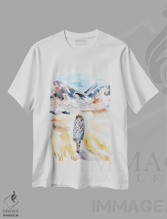 تیشرت سفید طرح دار سرگردان، هنر فاخر معاصر اثر الیزابت بکر | فروشگاه ایماژ