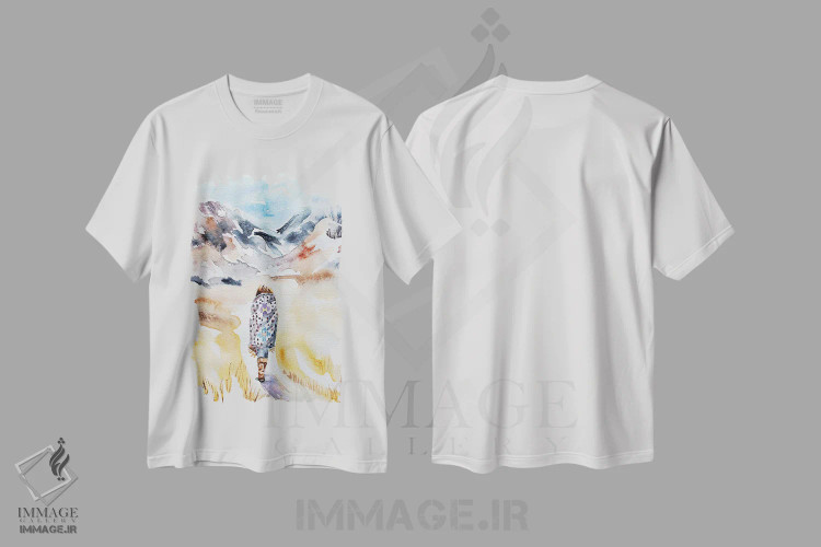 تیشرت سفید طرح دار سرگردان، هنر فاخر معاصر اثر الیزابت بکر | فروشگاه ایماژ