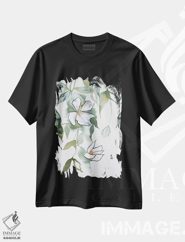 تیشرت مشکی طرح دار شکوفهٔ گیلاس شمارهٔ ۱۳، هنر فاخر معاصر اثر الیزابت بکر | immage.ir