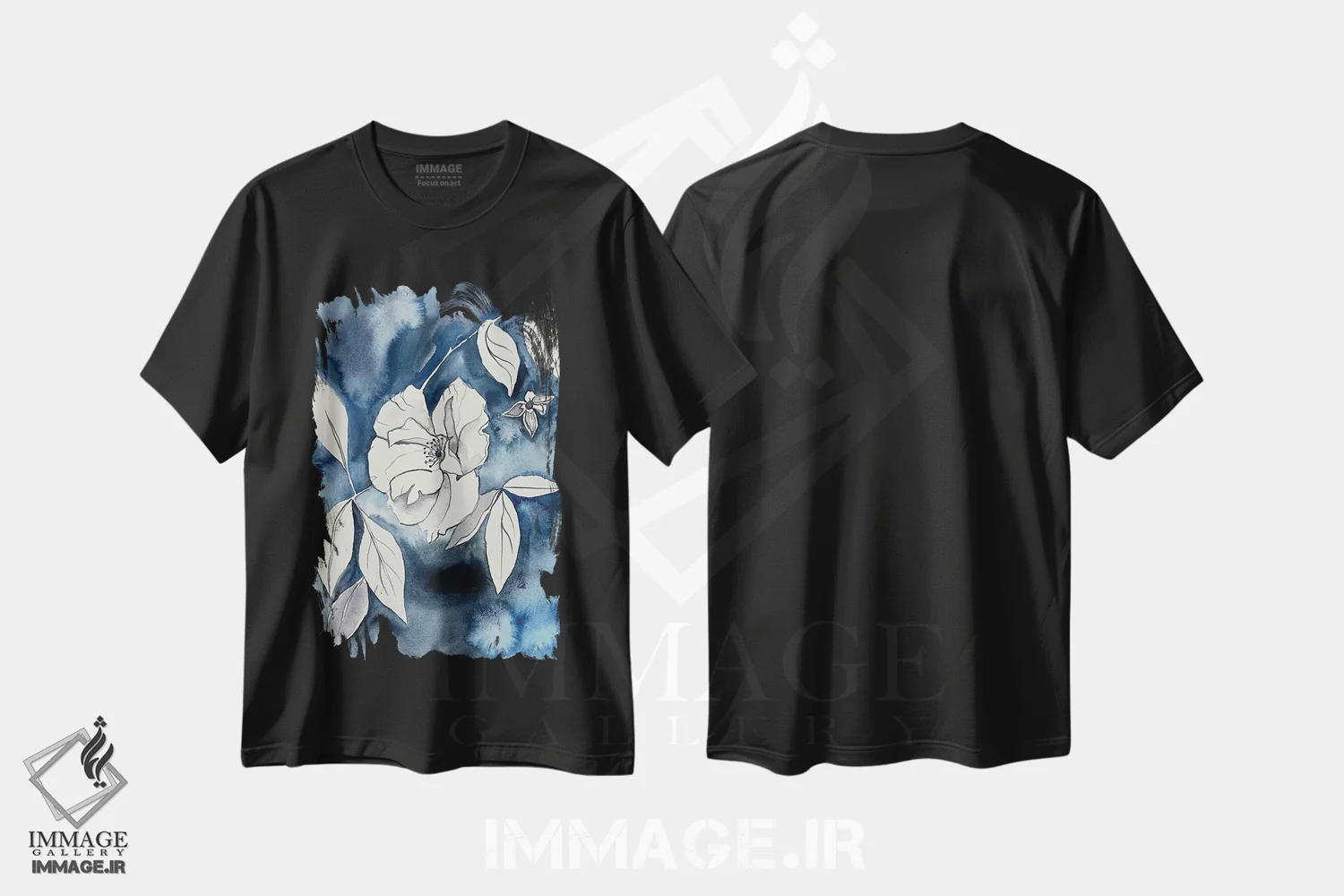 تیشرت مشکی طرح دار رز وحشی شمارهٔ ۱۵، هنر فاخر معاصر اثر الیزابت بکر | فروشگاه ایماژ
