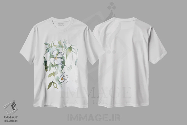 تیشرت سفید طرح دار شکوفهٔ گیلاس شمارهٔ ۱۳، هنر فاخر معاصر اثر الیزابت بکر | فروشگاه ایماژ
