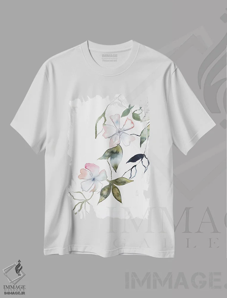 تیشرت سفید طرح دار شکوفهٔ گیلاس شمارهٔ ۱۴، هنر فاخر معاصر اثر الیزابت بکر | immage.ir